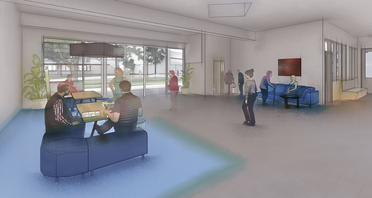 INTERIOR RENDER - TYPICAL SHARED INFORMAL LEARNING & GATHERING SPACE