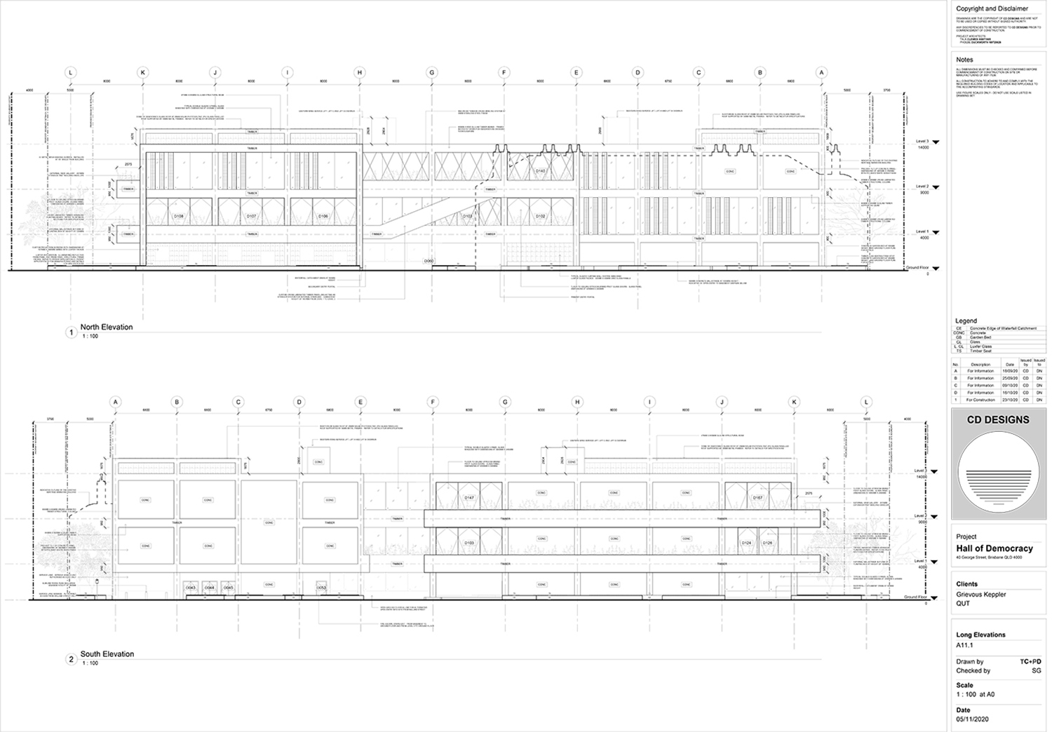 Technical documentation detail - north and south elevations. 